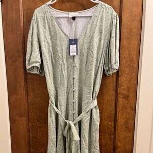 NWT Universal Thread Button Up Floral Whimsical Spring Dress with Belt Tie XXL